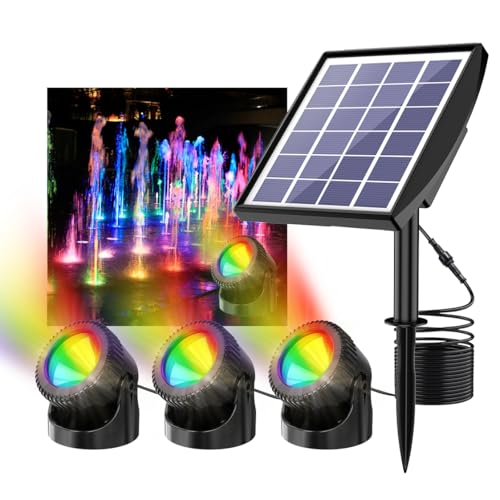 Luces solares para estanque 3 en 1 RGB, luz subacuática IP68, luces LED sumergibles impermeables, focos de paisaje para...