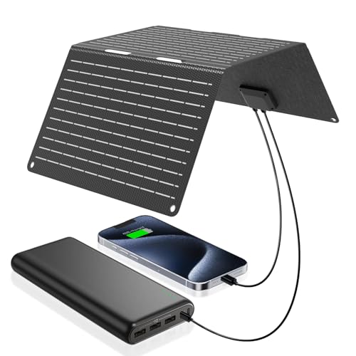 Ecosonique - Cargador solar portátil de 30 W, paneles solares plegables con USB C USB A de carga rápida, impermeable...