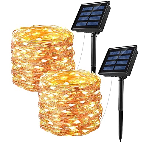 DQST 2 Pack Cadena Luces Solares, 10M con 100LEDs, 8 Modos Impermeable Guirnalda Luces Solares para Jardin...