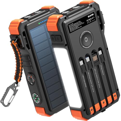 BLAVOR Cargador Solar 20000mAh con Cables Integrados - Batería Portátil 20W Carga Rápida USB-C, Luz para Camping,...